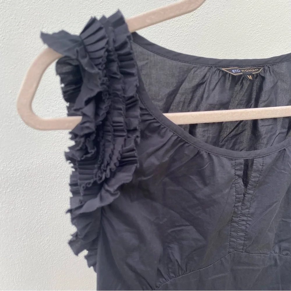 Y2K Black Ruffled Sleeveless Top Size Medium - Picture 2 of 7